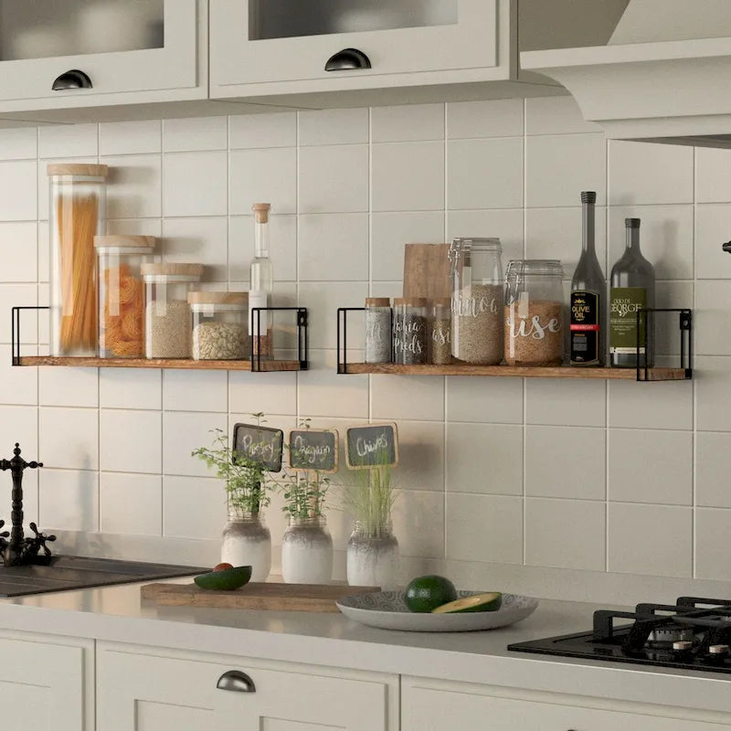 Wallniture Avila 24x4.5 Kitchen Wall Shelves, Natural Burned,Set of 4-4