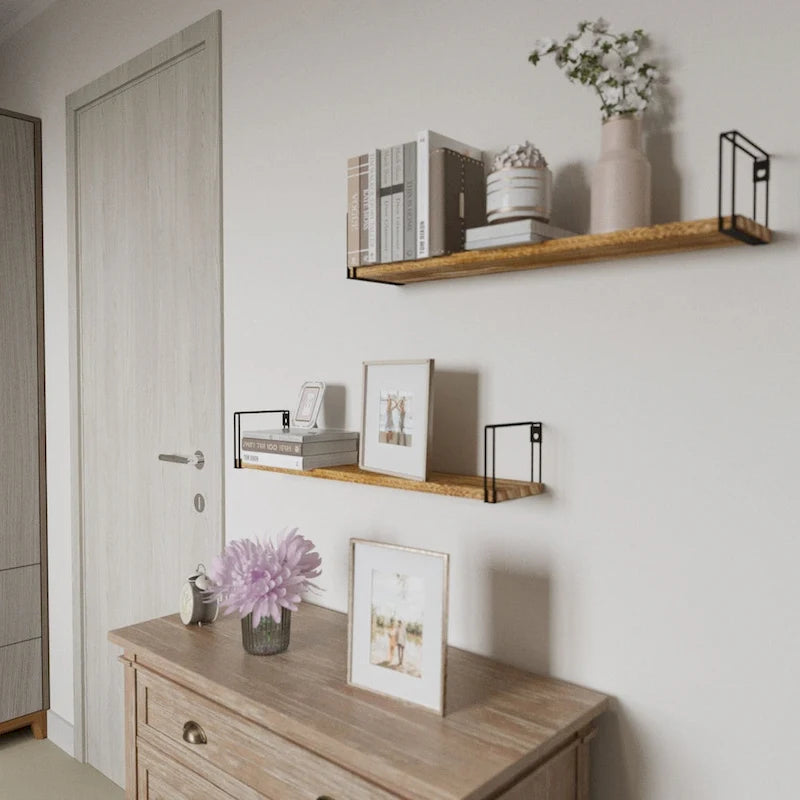 Wallniture Avila 24x4.5 Kitchen Wall Shelves, Natural Burned,Set of 4-7