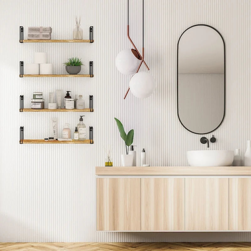 Wallniture Avila 24x4.5 Kitchen Wall Shelves, Natural Burned,Set of 4-8