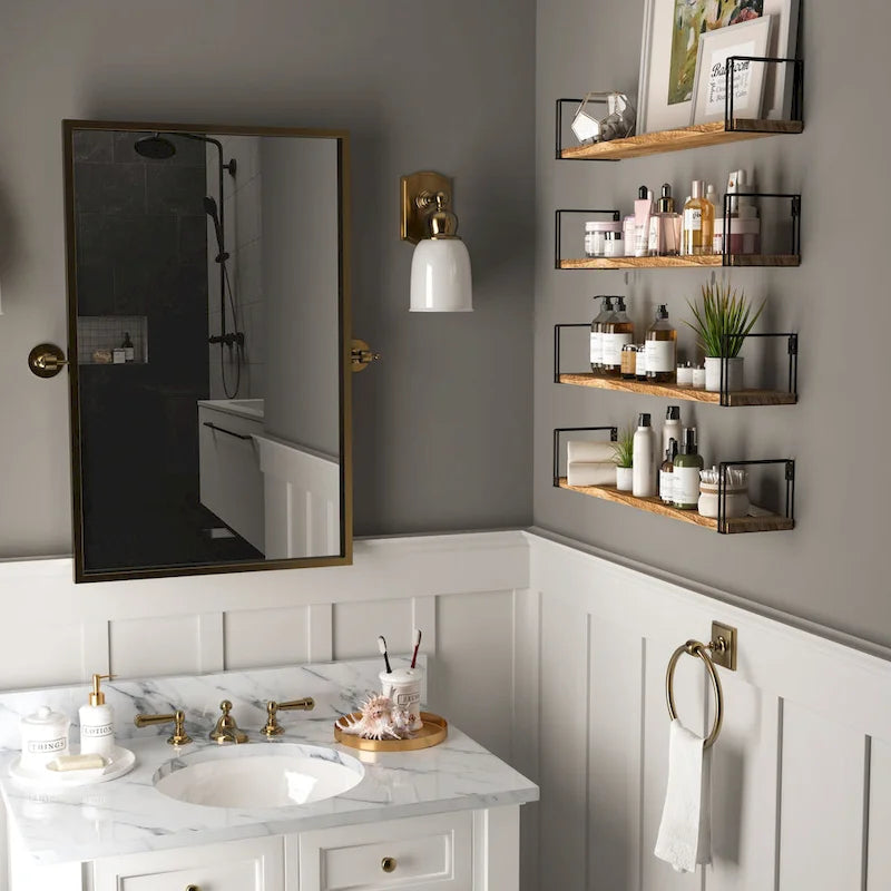 Wallniture Avila 24x4.5 Kitchen Wall Shelves, Natural Burned,Set of 4-9