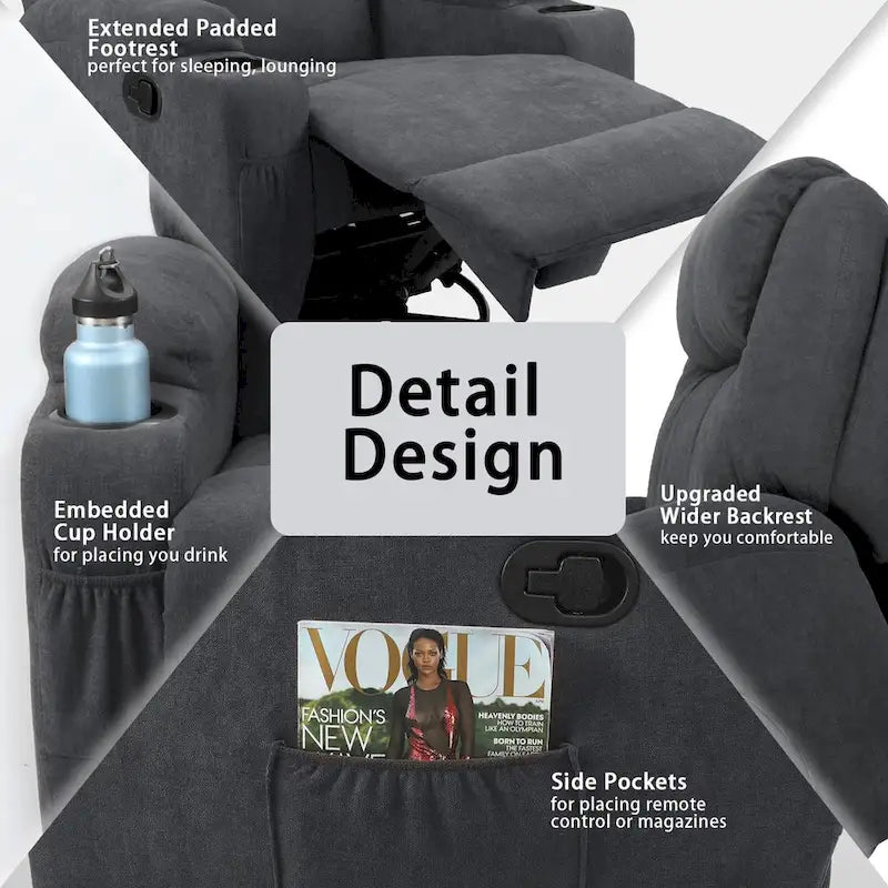 Fabric Swivel Massage Recliner Chair - Single Seat