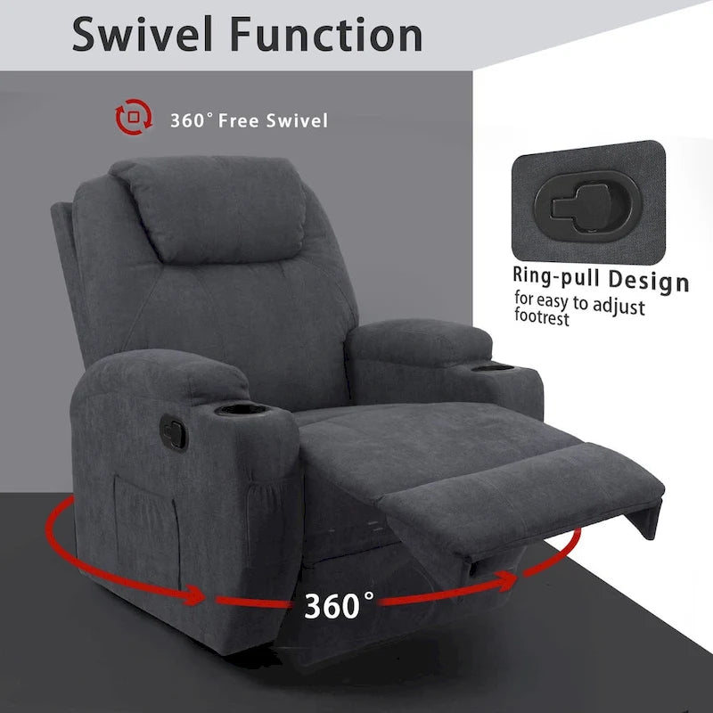 Fabric Swivel Massage Recliner Chair - Single Seat-3