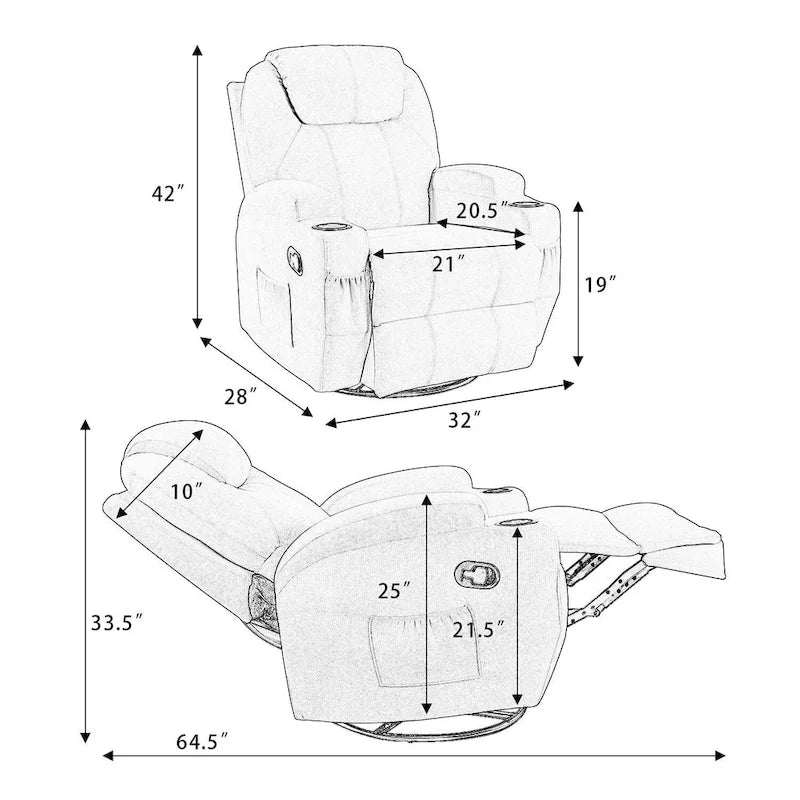 Fabric Swivel Massage Recliner Chair - Single Seat-5