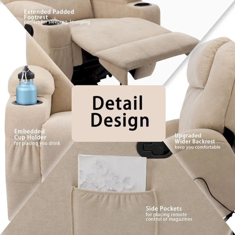 Fabric Swivel Massage Recliner Chair - Single Seat-7