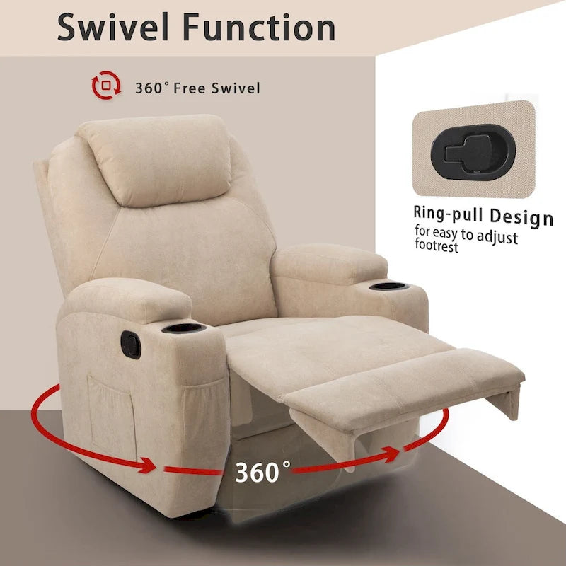 Fabric Swivel Massage Recliner Chair - Single Seat-8