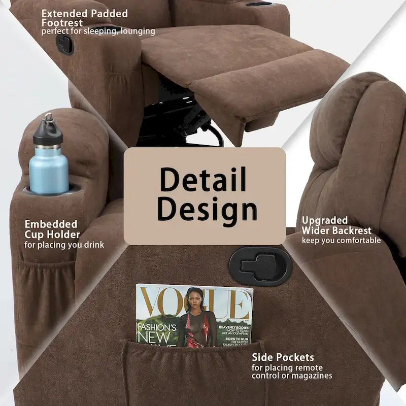 Fabric Swivel Massage Recliner Chair - Single Seat-11