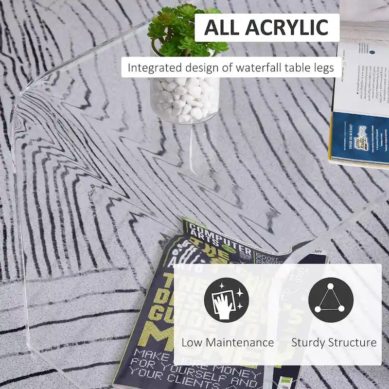 HomCom 32 Long Rectangle All Acrylic 20mm Thick Waterfall Coffee Table, Clear-4