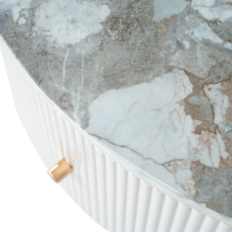 Merax Modern Round Coffee Table with 2 large Drawers-5