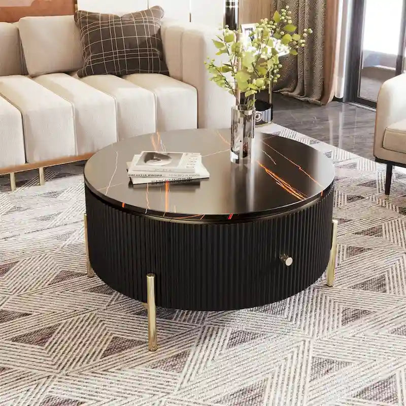 Merax Modern Round Coffee Table with 2 large Drawers-8