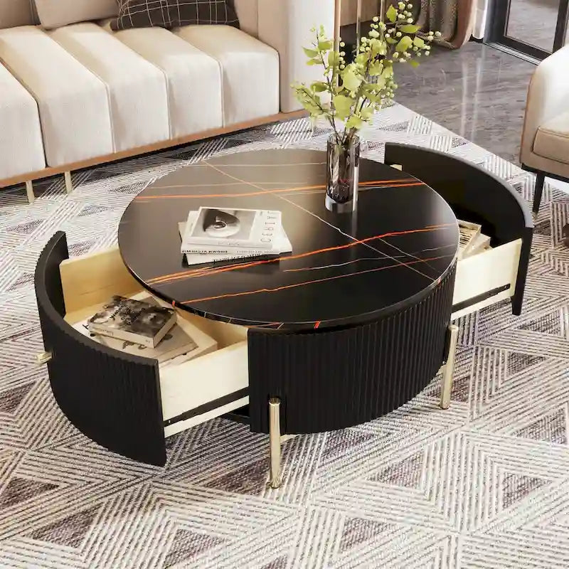 Merax Modern Round Coffee Table with 2 large Drawers-9
