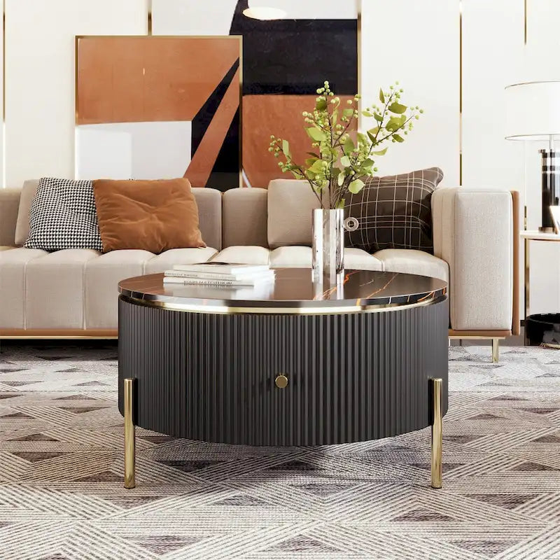 Merax Modern Round Coffee Table with 2 large Drawers-10
