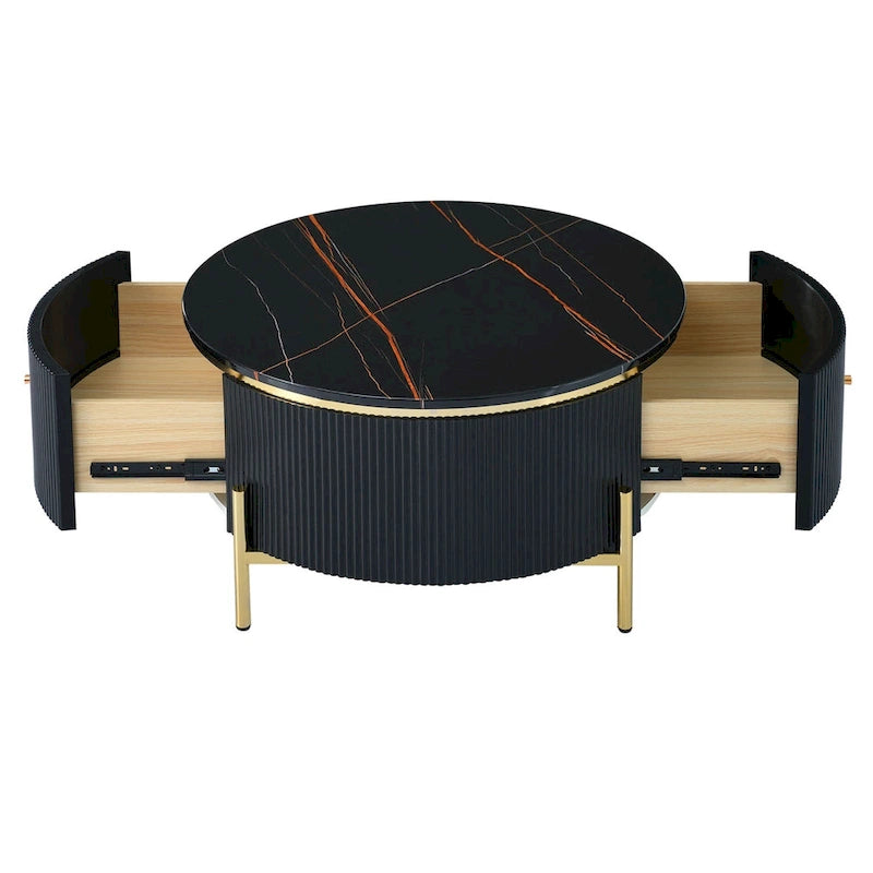 Merax Modern Round Coffee Table with 2 large Drawers-11