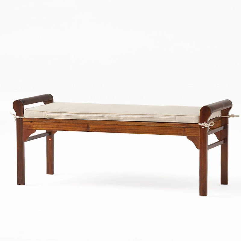 Nelson Rustic Acacia Wood Bench with Cushion by Christopher Knight Home-2