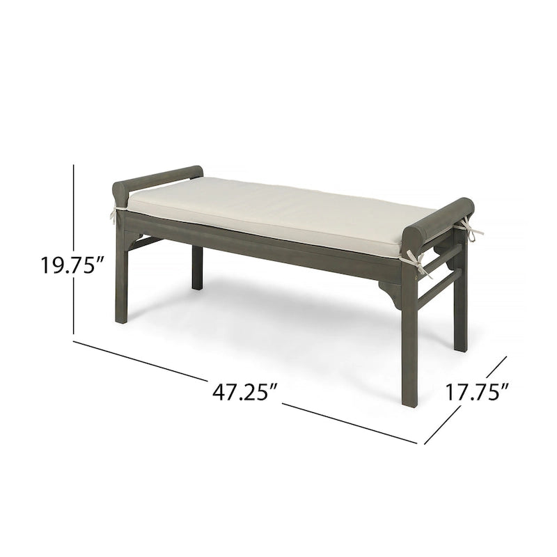 Nelson Rustic Acacia Wood Bench with Cushion by Christopher Knight Home-14
