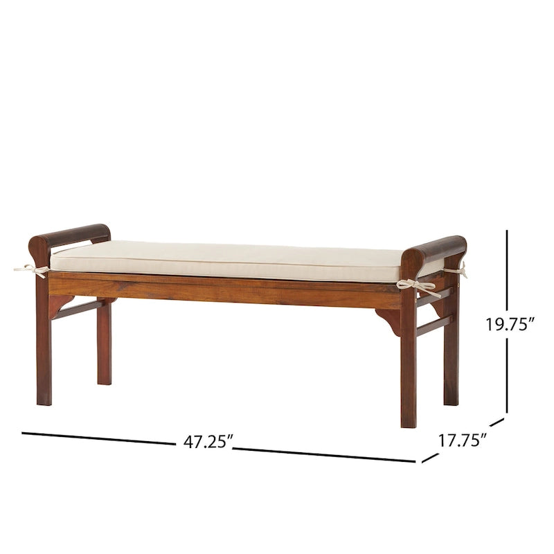 Nelson Rustic Acacia Wood Bench with Cushion by Christopher Knight Home-16