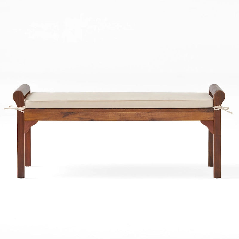 Nelson Rustic Acacia Wood Bench with Cushion by Christopher Knight Home-19