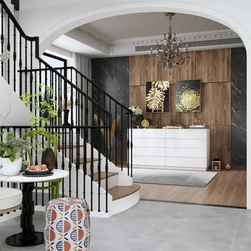 8 Drawer Double Dresser Dresser w/High Gloss Drawers Dual Chest Light-3