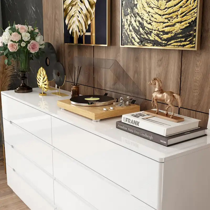 8 Drawer Double Dresser Dresser w/High Gloss Drawers Dual Chest Light-5