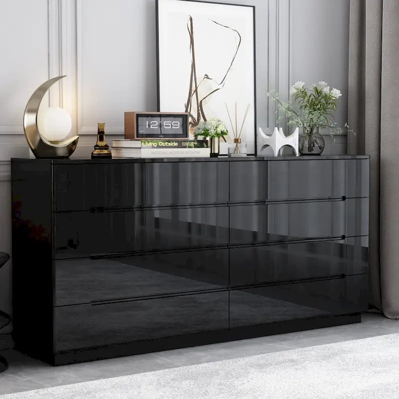 8 Drawer Double Dresser Dresser w/High Gloss Drawers Dual Chest Light-9