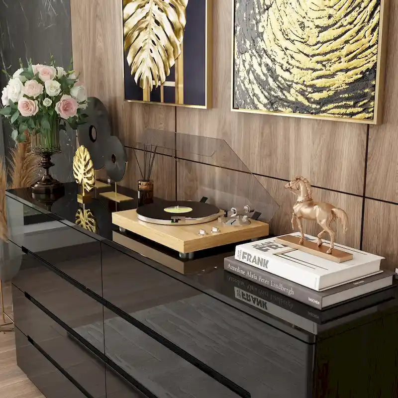 8 Drawer Double Dresser Dresser w/High Gloss Drawers Dual Chest Light-13