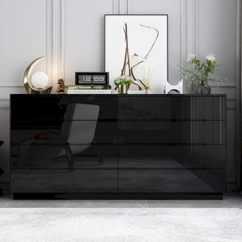 8 Drawer Double Dresser Dresser w/High Gloss Drawers Dual Chest Light-15