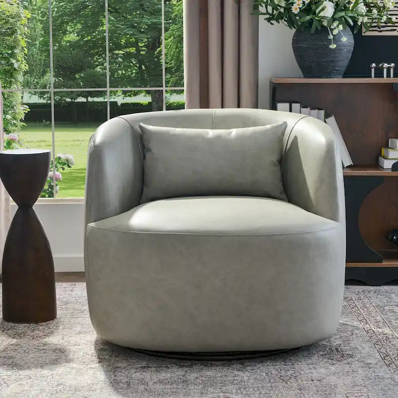 Brown Leather Swivel Accent Chair with 360° Rotation-3