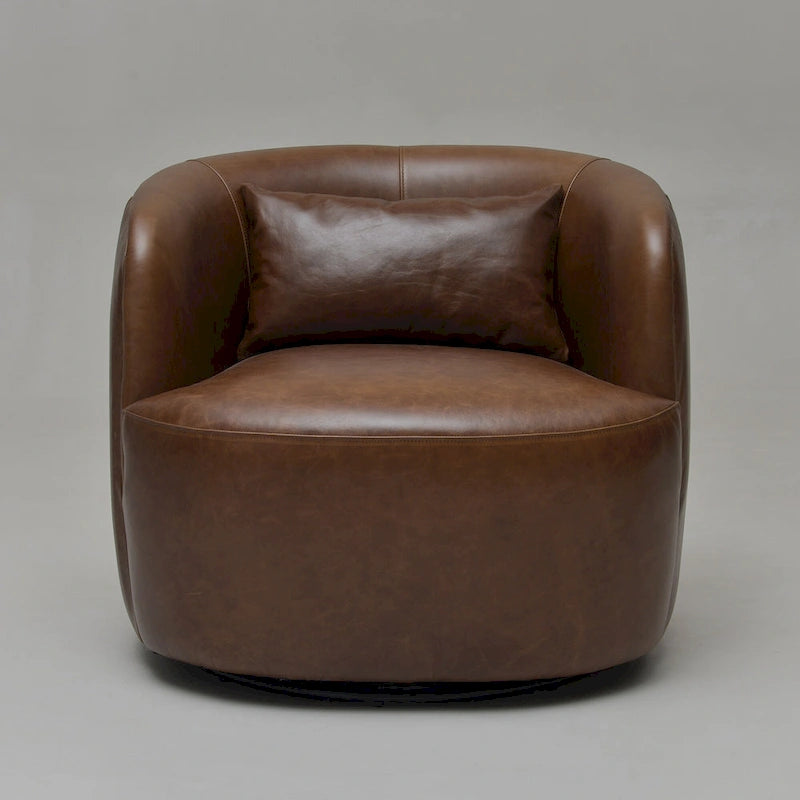 Brown Leather Swivel Accent Chair with 360° Rotation-6