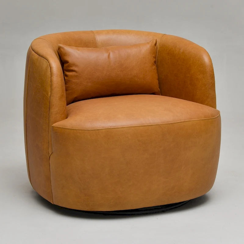 Brown Leather Swivel Accent Chair with 360° Rotation-7