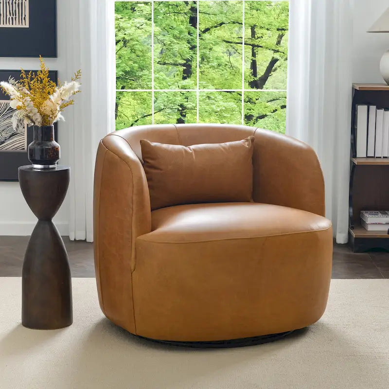Brown Leather Swivel Accent Chair with 360° Rotation-8