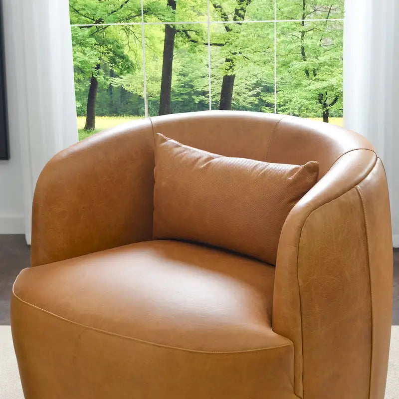 Brown Leather Swivel Accent Chair with 360° Rotation-9