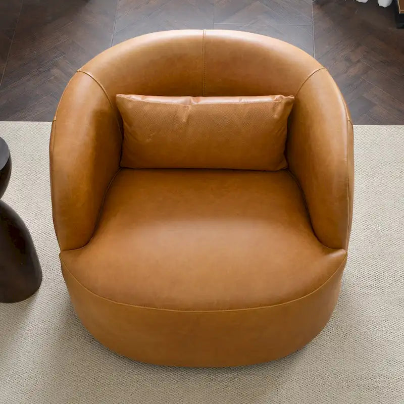 Brown Leather Swivel Accent Chair with 360° Rotation-10