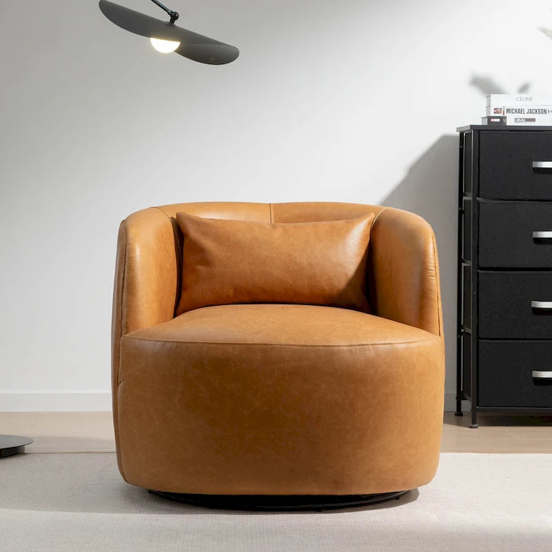 Brown Leather Swivel Accent Chair with 360° Rotation-11