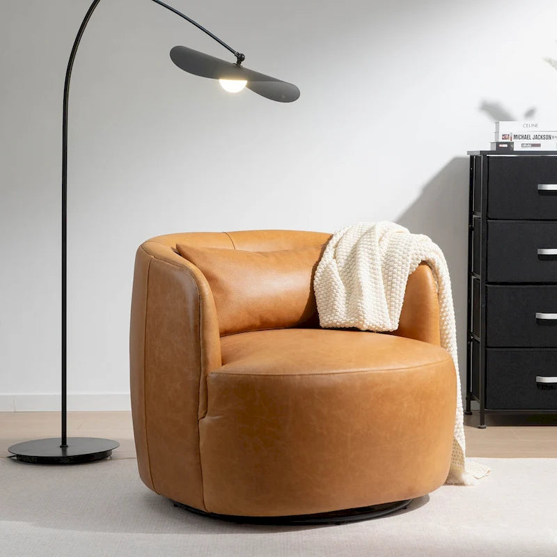 Brown Leather Swivel Accent Chair with 360° Rotation-12
