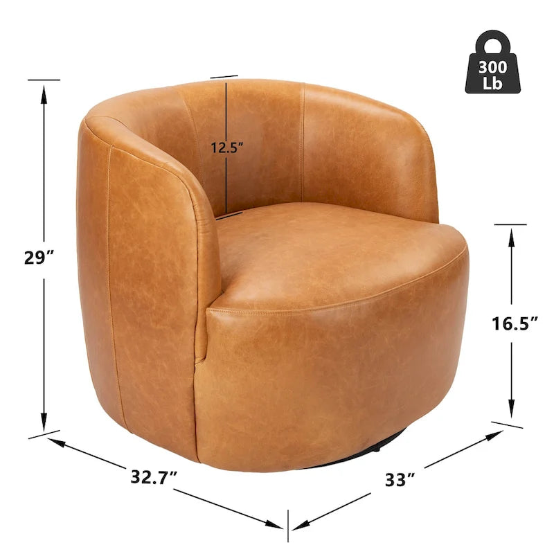 Brown Leather Swivel Accent Chair with 360° Rotation-13