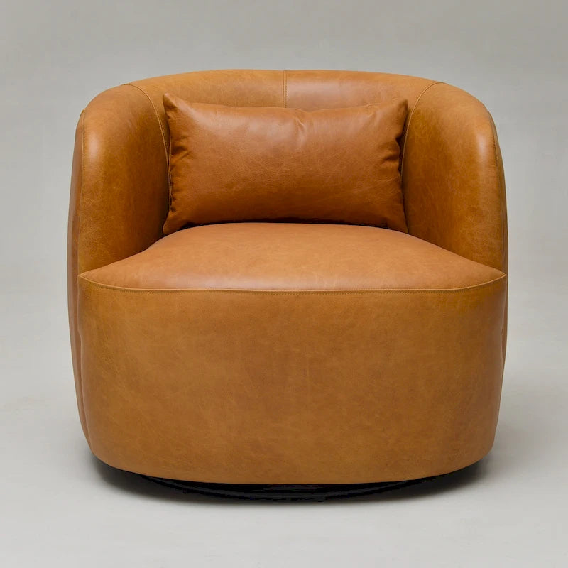 Brown Leather Swivel Accent Chair with 360° Rotation-14