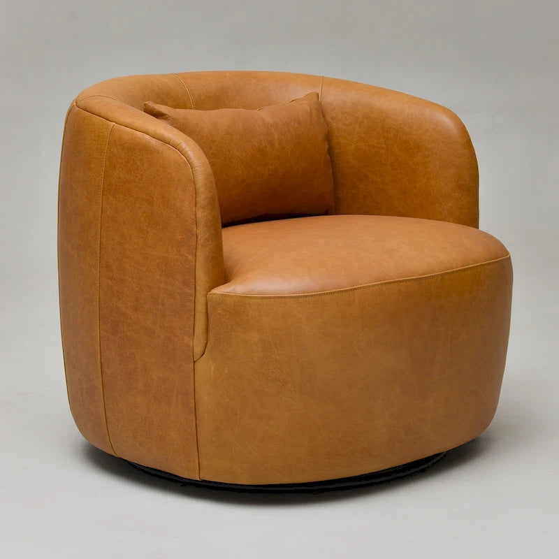 Brown Leather Swivel Accent Chair with 360° Rotation-16