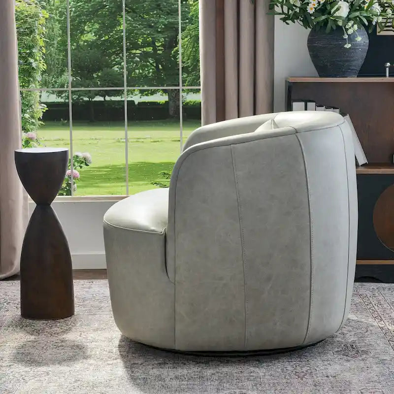 Brown Leather Swivel Accent Chair with 360° Rotation-23