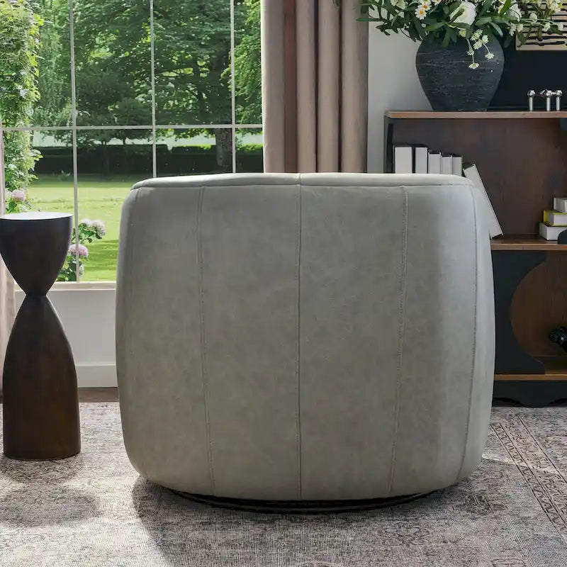 Brown Leather Swivel Accent Chair with 360° Rotation-24