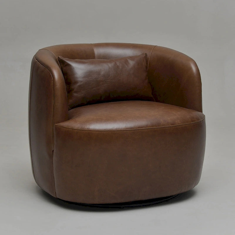 Brown Leather Swivel Accent Chair with 360° Rotation-30