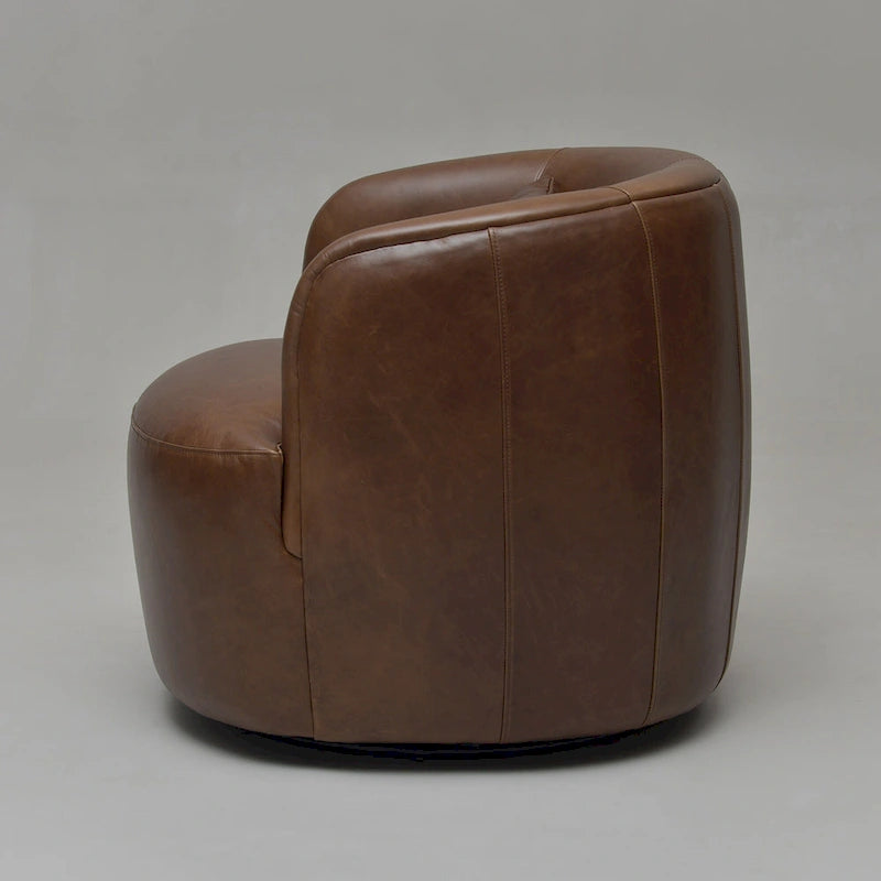 Brown Leather Swivel Accent Chair with 360° Rotation-31