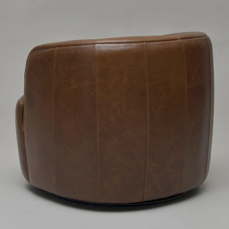 Brown Leather Swivel Accent Chair with 360° Rotation-32