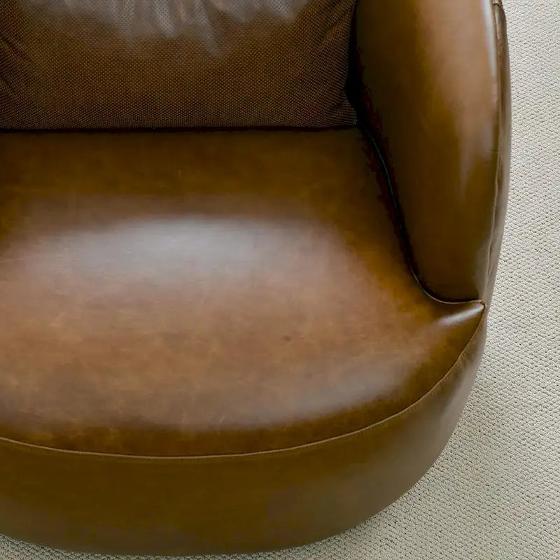 Brown Leather Swivel Accent Chair with 360° Rotation-33