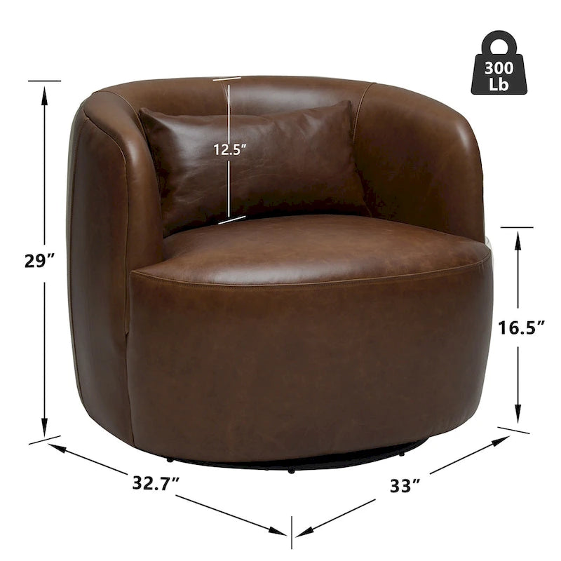 Brown Leather Swivel Accent Chair with 360° Rotation-34