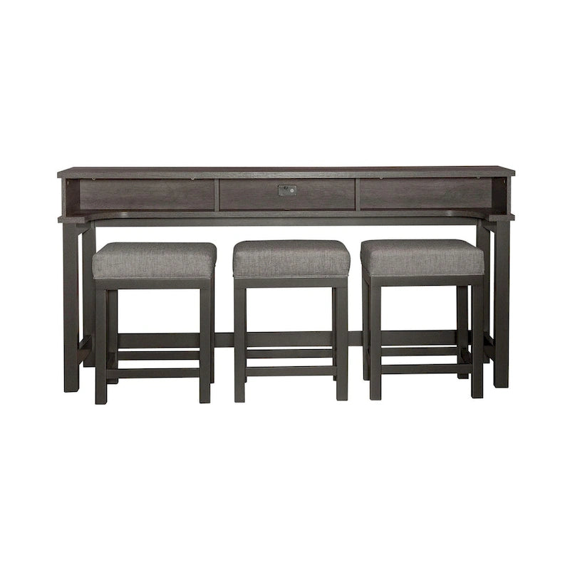 Grey Console Table with 3 Counter Height Stools Bar Set-4