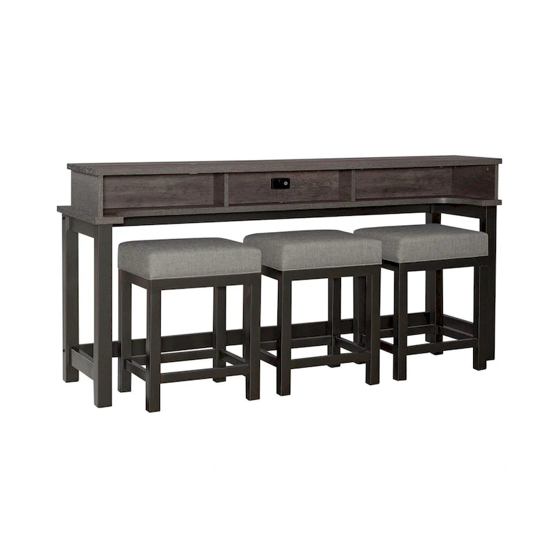 Grey Console Table with 3 Counter Height Stools Bar Set-5