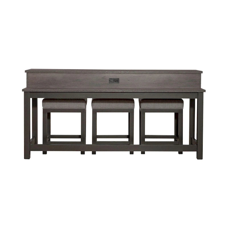 Grey Console Table with 3 Counter Height Stools Bar Set-7