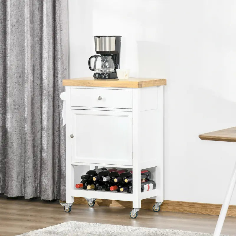 HOMCOM Utility Kitchen Cart, Rolling Kitchen Island with Smooth Rubberwood Top, Narrow Butcher Block Surface on Wheels-10