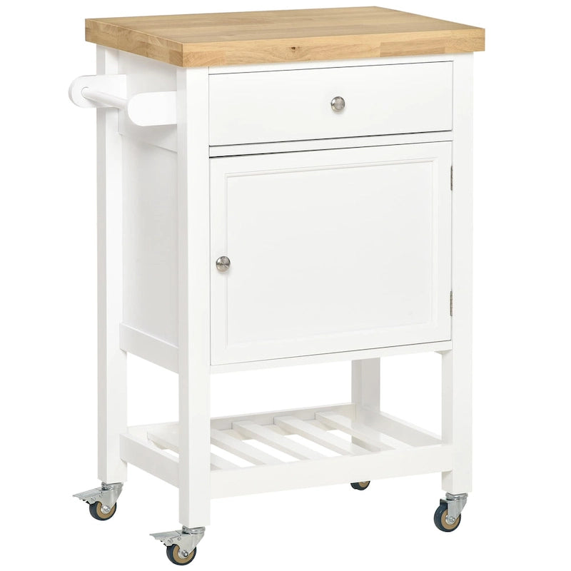 HOMCOM Utility Kitchen Cart, Rolling Kitchen Island with Smooth Rubberwood Top, Narrow Butcher Block Surface on Wheels