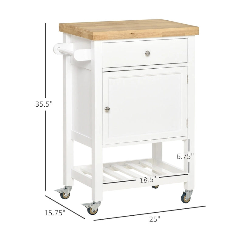 HOMCOM Utility Kitchen Cart, Rolling Kitchen Island with Smooth Rubberwood Top, Narrow Butcher Block Surface on Wheels-3