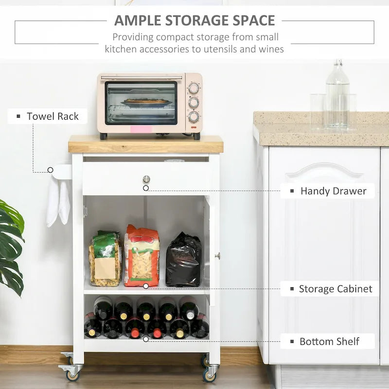 HOMCOM Utility Kitchen Cart, Rolling Kitchen Island with Smooth Rubberwood Top, Narrow Butcher Block Surface on Wheels-4